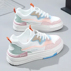 K1311 Spring and Summer Trendy Thick Sole Elevated Women's Shoes Breathable Colored Mesh Shoes Board Shoes Sports Students