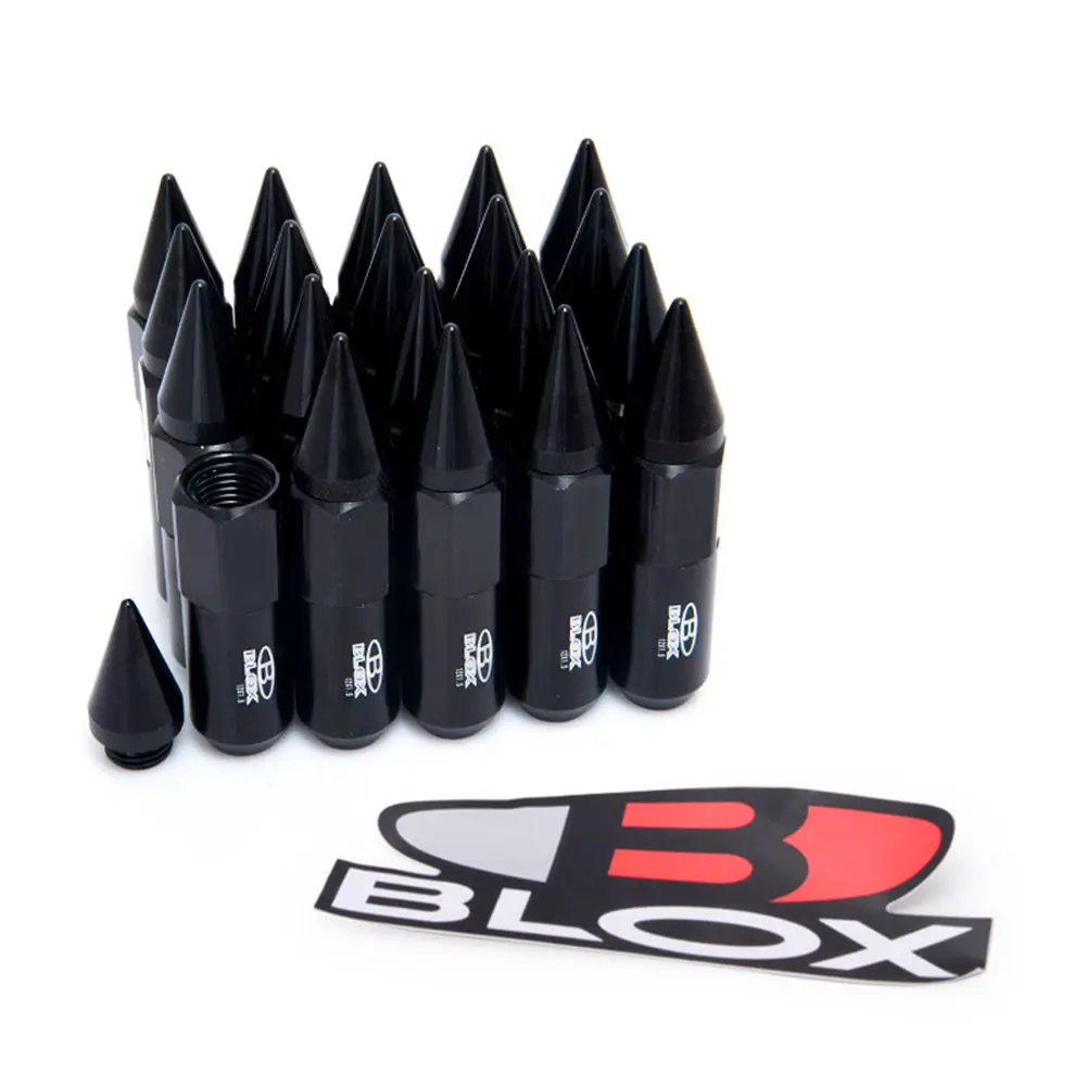Motor-1 20pc Black Aluminum Open End Extended Tuner Wheel Lug Nuts - M12x1.25 60mm - Conical Seat