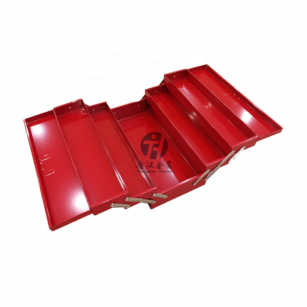 3 Layers Portable and Collapsible Metal Iron Cantilever Toolbox with 5 Trays