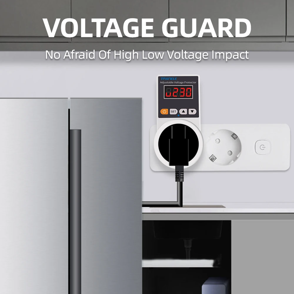 Automatic Voltage Protector AC 220V Adjustable 16A Power Surge Protector EU US Plug Socket Voltage Safe Refrigerator Protect