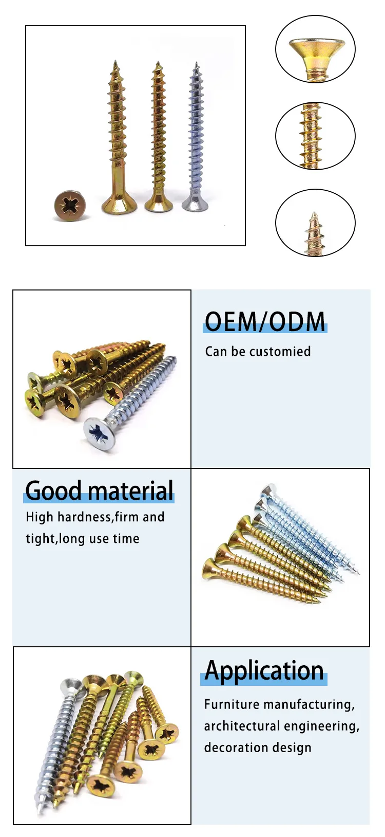 M3.5 M4 Yellow Zinc Plated Countersunk Double Head Tapping Screw Chipboard Woof Screws details