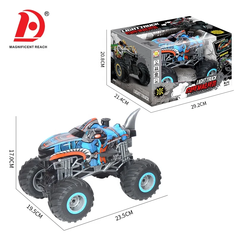 HUADA 4CH 27MHZ Fast Racing 4WD High Speed Light Mist Spray Shark RC Car Toys Dinosaur Climbing Off Road Remote Control Trucks