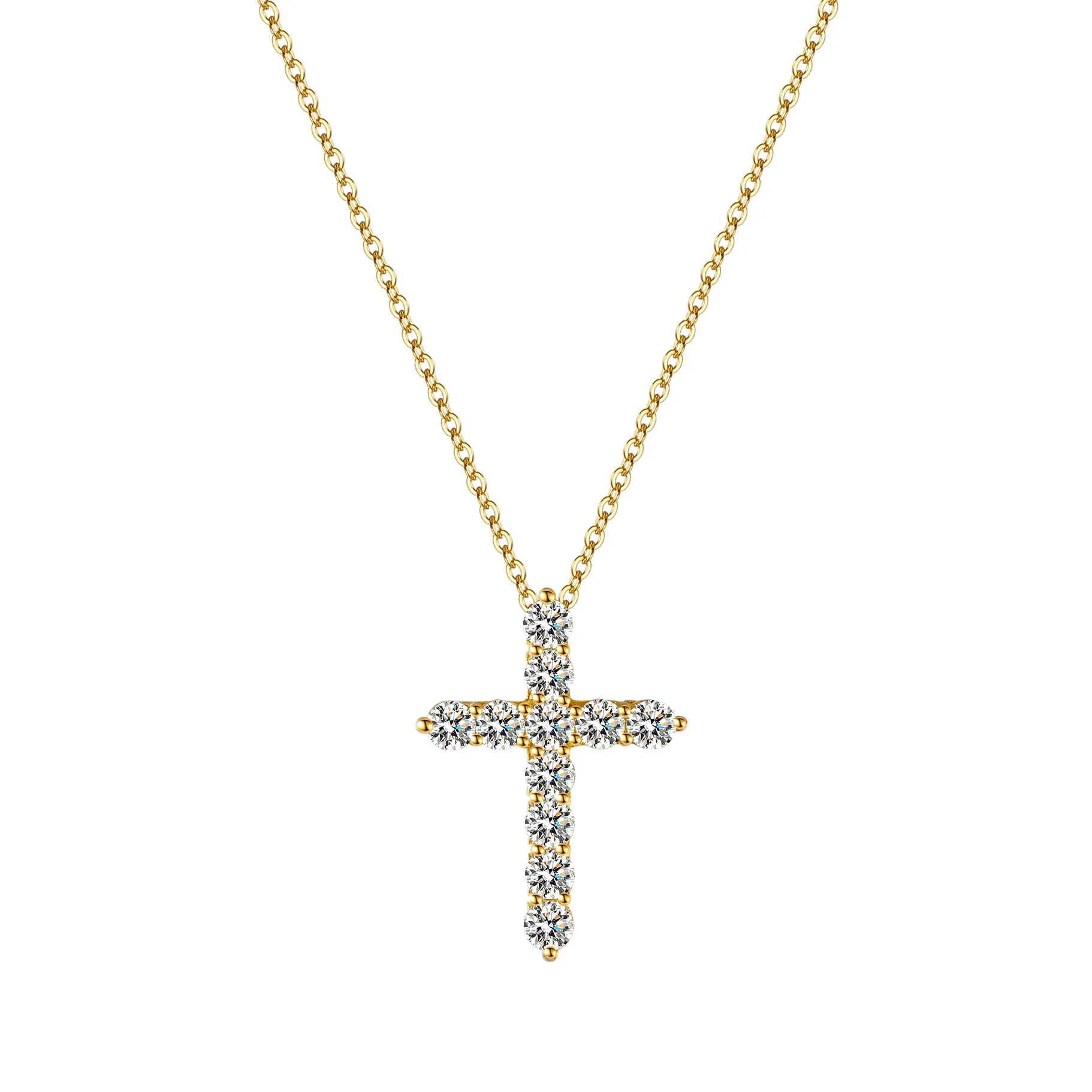 Geometry Vvs Moissanite Diamond Cross Pendant Necklace Women 925