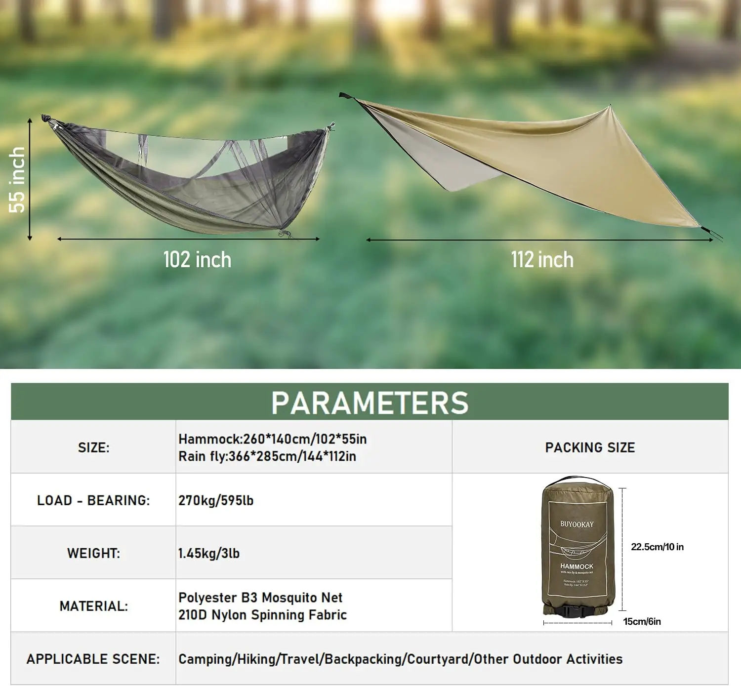 Wasserdichte Camping-Hngematte mit Moskitonetz, Regenschutz,  strapazierfhigen Baumgurten und Nylon-Tarp-berdachung