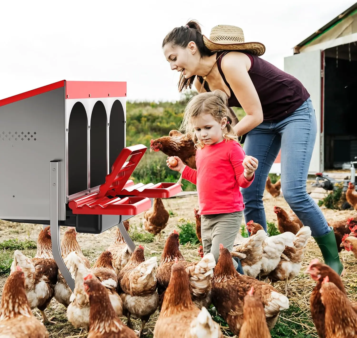 Chicken Nesting Box 3 Hole Metal Chicken Egg Laying Box With Heavy Duty Chicken Coop Nesting Box