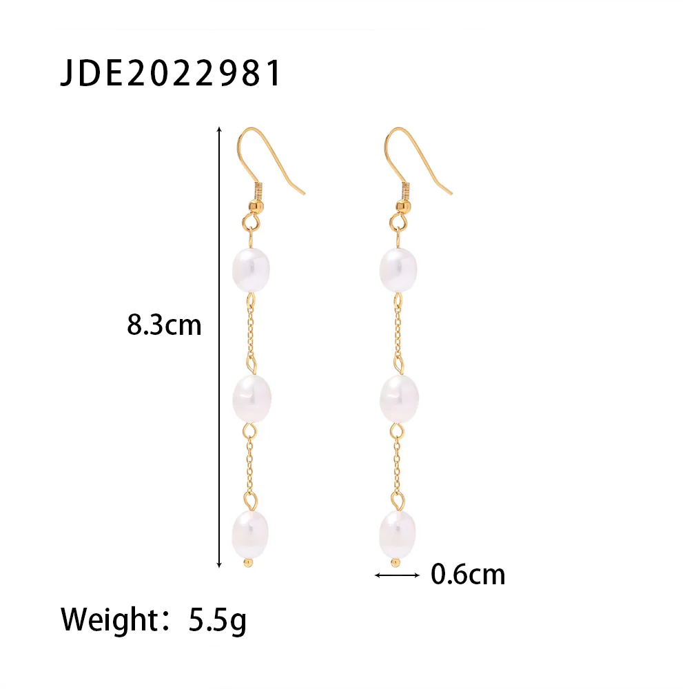 18k Gold Plated Stainless Steel Three Natural Freshwater Pearl Tassels