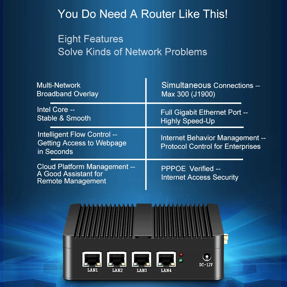 PFsense Gateway Firewall Router Mini PC Fanless Industrial Computer In-tel N2830 4 Nic Ethernet Lan Ports Linux Network Server