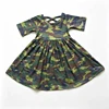 Camo Print Criss Cross Back Short Sleeve Girls Twirl Dress