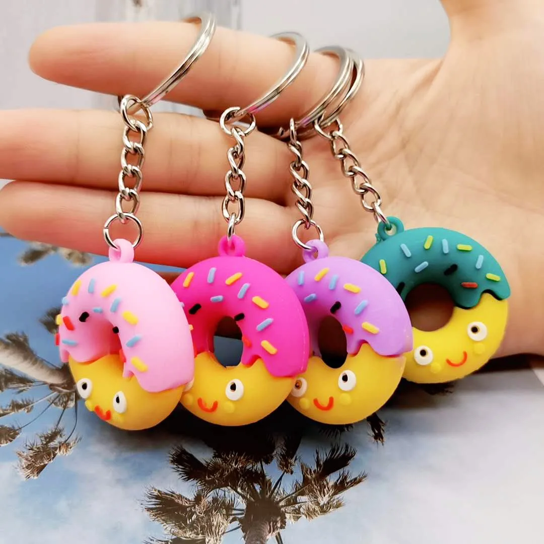 Cute Simulation Dessert Keychain Colorful 3d Donut Soft Rubber Pvc Keychain  Kawaii Donut Keychains Mini Food Key Chain Kids Gift