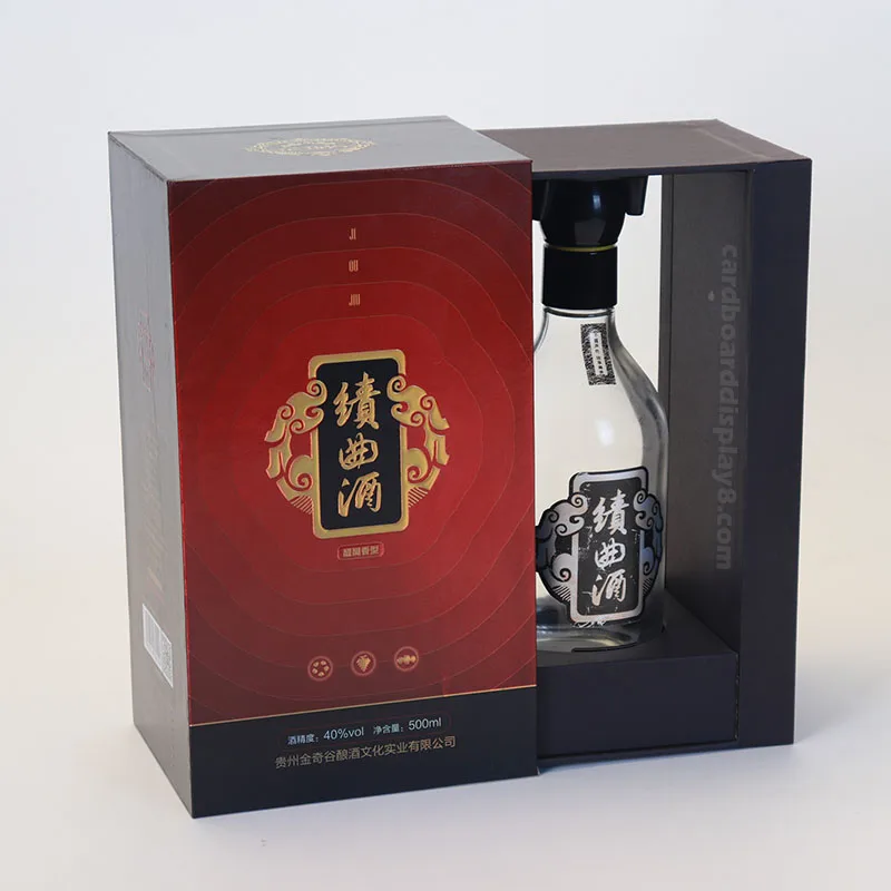 Unique Design Custom Paper Single Bottle Wine Box Packaging Pull-Out Type Rigid Box Vodka Whiskey 1 Pack Packaging Gift Box JC