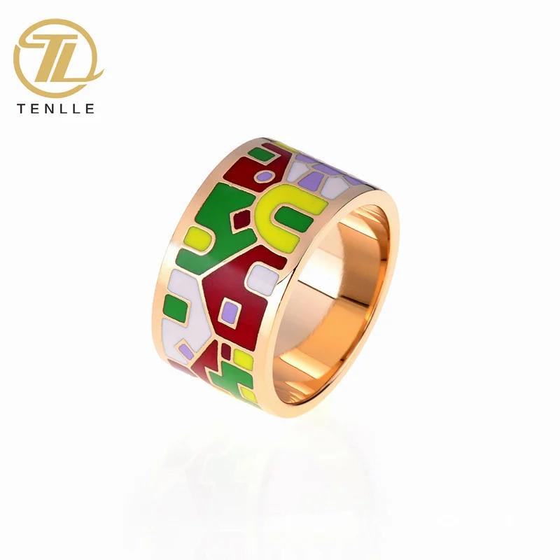 Factory Direct Sales Quality Geometric Color Enamel Jewelry Ring Stainless Steel Ladies Unique Personality Ring