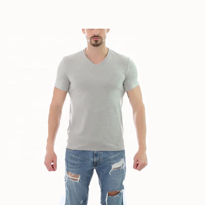 JL-82311 240GSM 65 Polyester 35 Cotton T Shirt Mens T Shirts Blank Slim Fit Burgundy Men V-Neck T-Shirts White Men