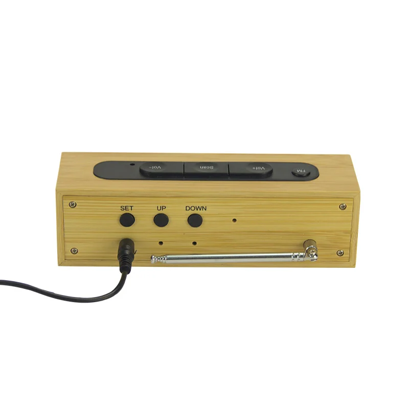 EMAF Home Decor Antiker Retro Schreibtisch Tisch Digital Elektronischer  Holz Bambus LED Tragbarer FM Radio Wecker mit Temperatur