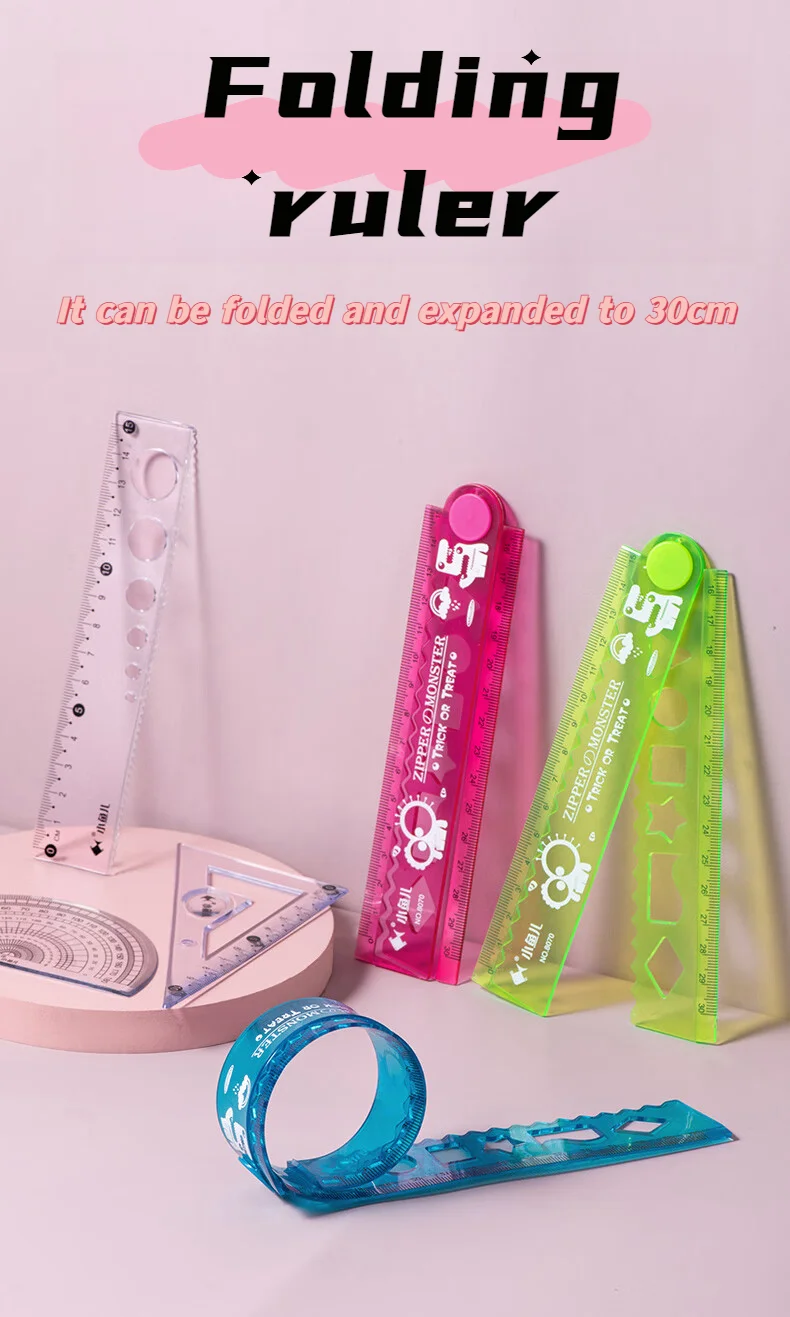 Multifunctional Folding Plastic Ruler Set With Cartoon Wave Design 30cm ...