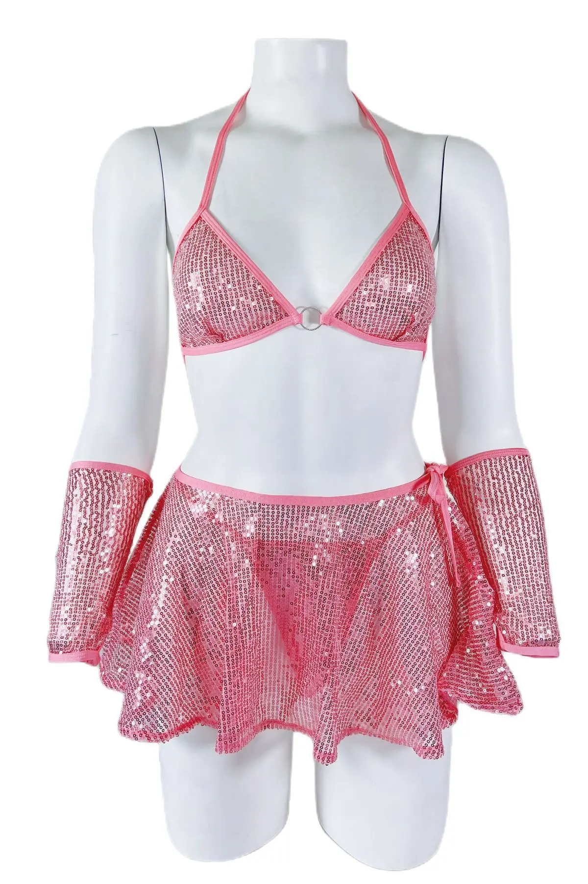 Women Open Back Halloween Pink Sequin Bling Girls Sexy Lingerie Costume Women Nightclub Dress Adult Cosplay Lingeries