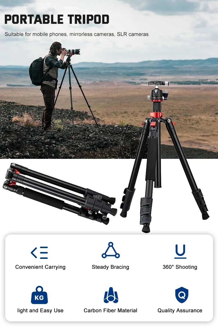 Zsyb Most Popular Carbon Fiber Adjustable Folding Portable Camera Phone