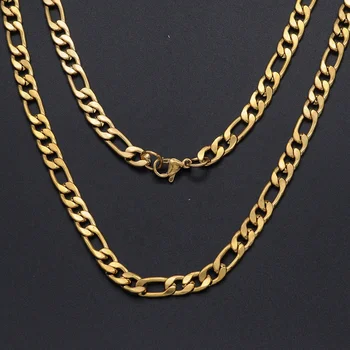 New Wholesale Custom 7mm Rainbow Silver Gold Color Men Women NK FIgaro Chain Stainless Steel Cuban FIgaro Chain Necklace Jewelry