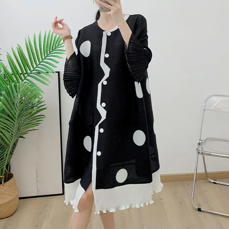 Casual Dress for Women 2025 Spring New Miyake Pleated Polka Dot