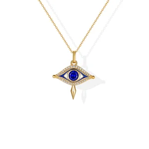 Original Design Women Jewelry 18k Gold Plating Truth of Eye Blue Zircon Inlay Charms Pendant