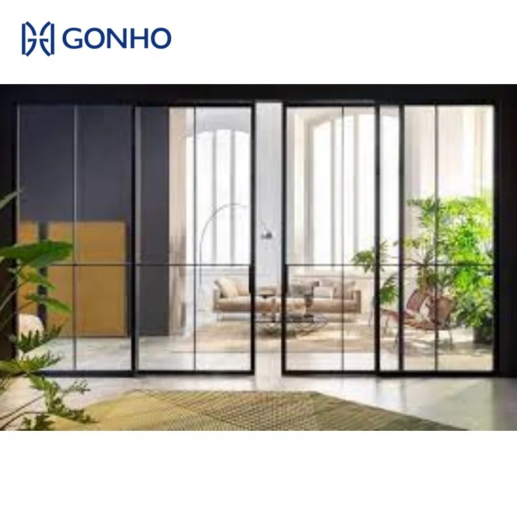 GONHO Automatic Sliding Door System Interior Narrow Frame Trackless Aluminum Alloy Sound Insulation Sliding Doors