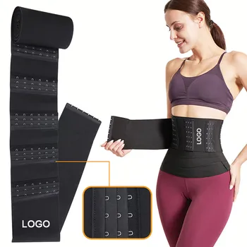 Custom size long black loop neoprene weight loss body stomach bandage tummy wrap waist trainer belt with hook