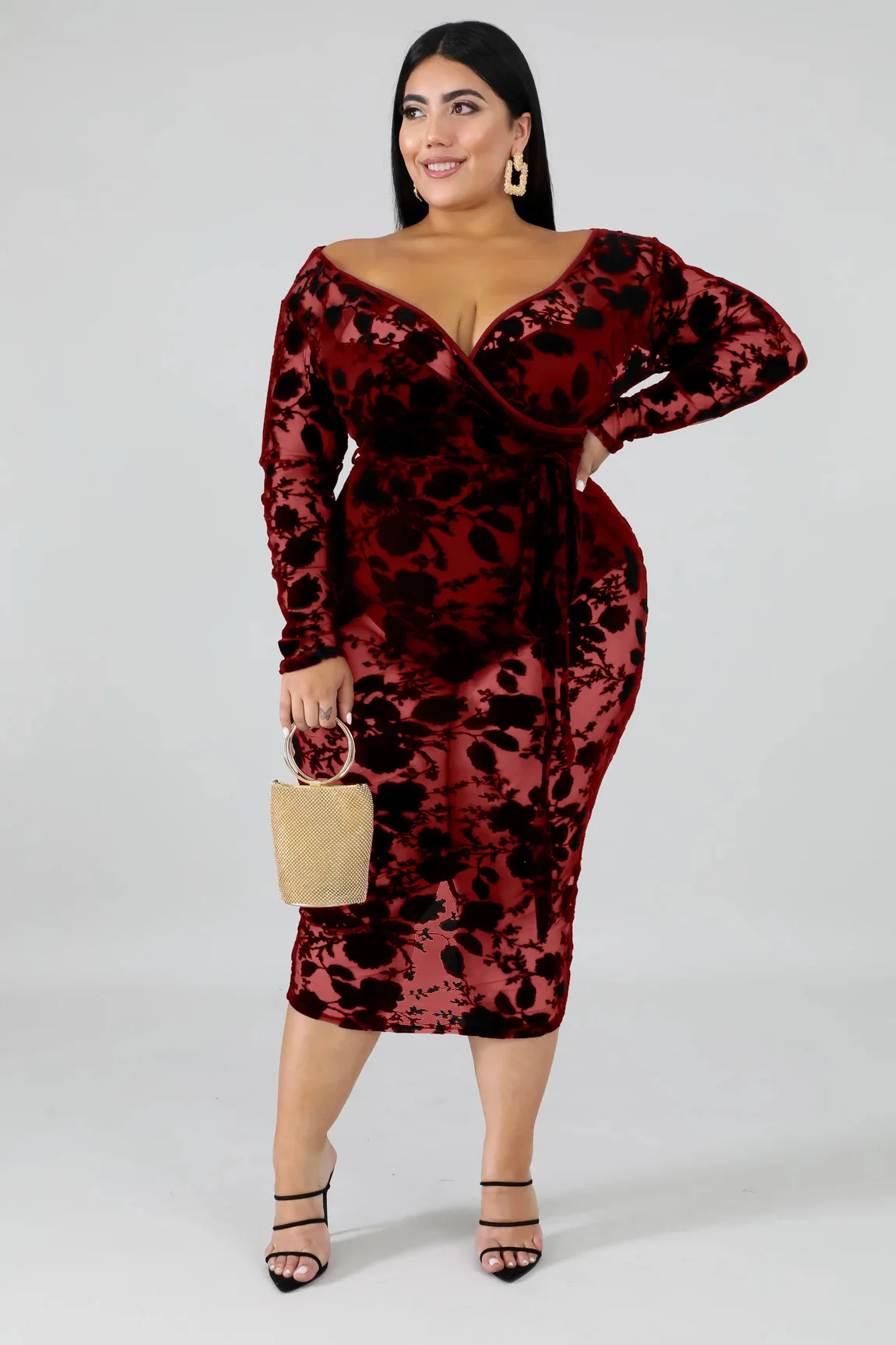 Bh277 Women Plus Size Sexy Lace Long Sleeve Evening Dress - Buy Lace ...