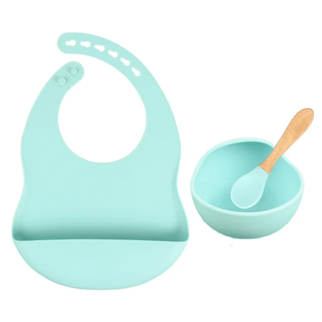 Wholesale Baby Geschirr Led Weaning Silicone Bib Spoon Bowl Spoon Bowl Silicone Baby Feeding Tableware Set Products