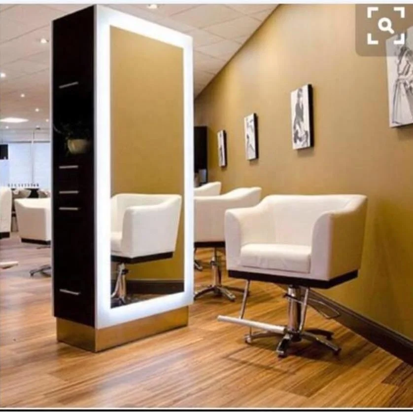 King shadow double sided barber mirror station hair salon styling station with led light and drawers