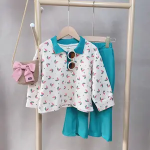 Newest Fashion Spring Kids Outfits Autumn 2pcs Outfits Top and Pants Sweet Flower Girls Sets Clothes for Kids