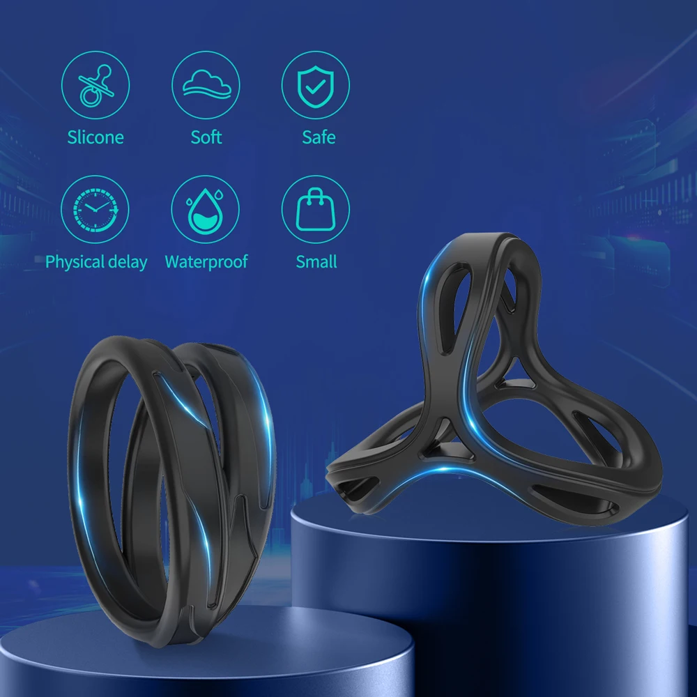 DELITE VIBES Lock Ring Dick Penis Cock Two Three Rings Liquid Silicone Elastic Delay Ejaculation Longer Time Sex Multi Ways Wear