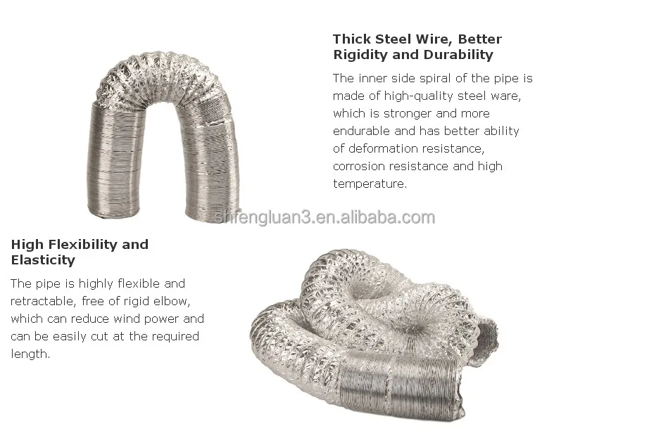 Flexible Dryer Vent Hose Duct Aluminium Foil Flexible Duct For Hvac