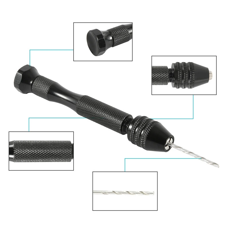 11pcs Mini Micro Aluminum Hand Drill With Keyless Chuck HSS Twist Drill ...