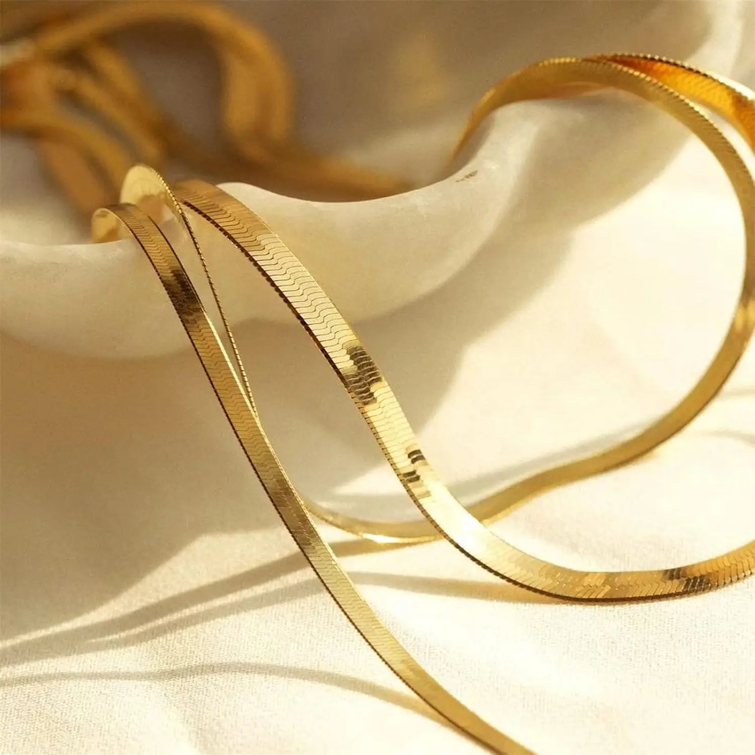 14K Gold Plated Herringbone Snake Chain Necklace