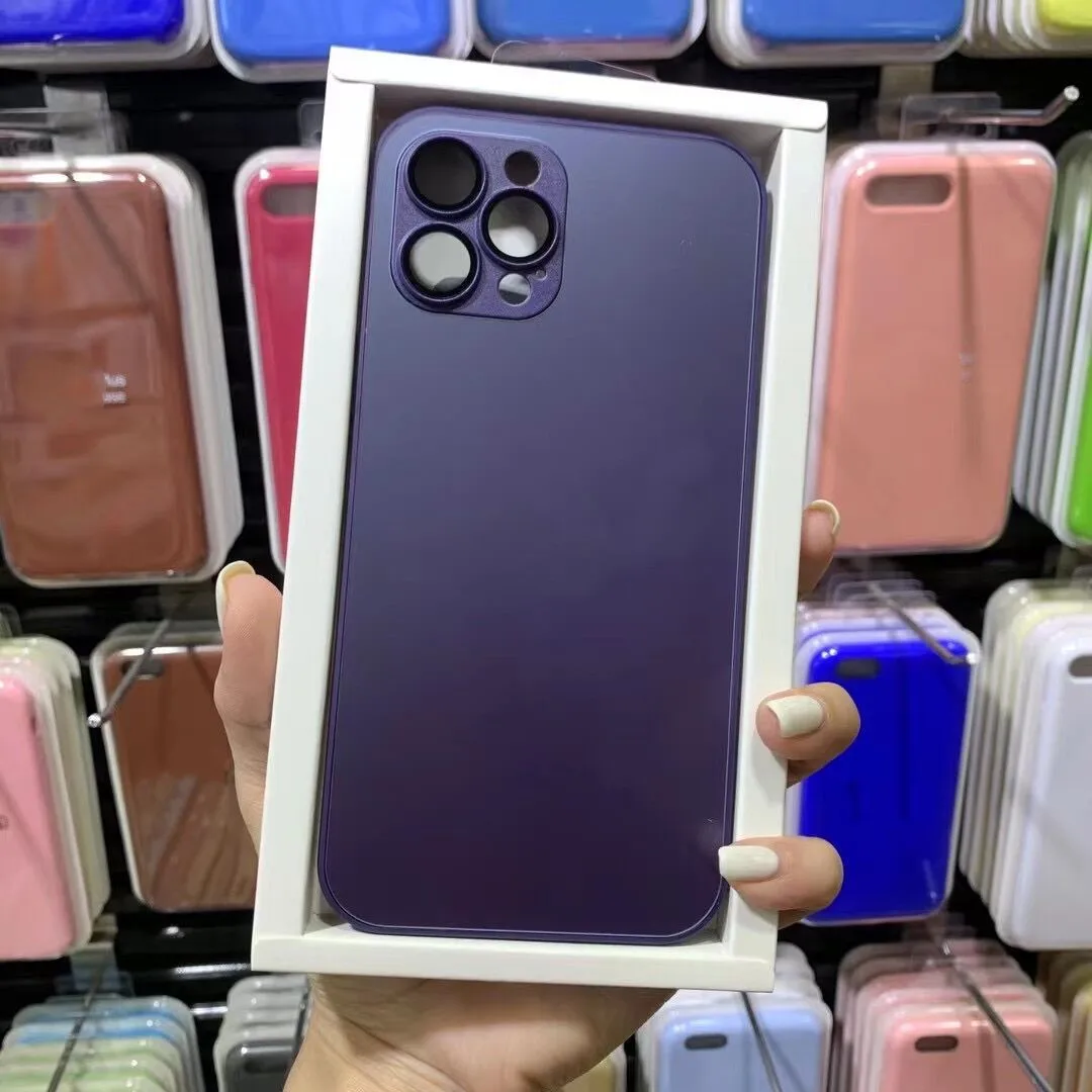Hard PC Phone Case For Iphone 14 13 12 Pro max Frosted AG Glass Cover Deep Purple Pure Color Simple High End Mobile Phone Case