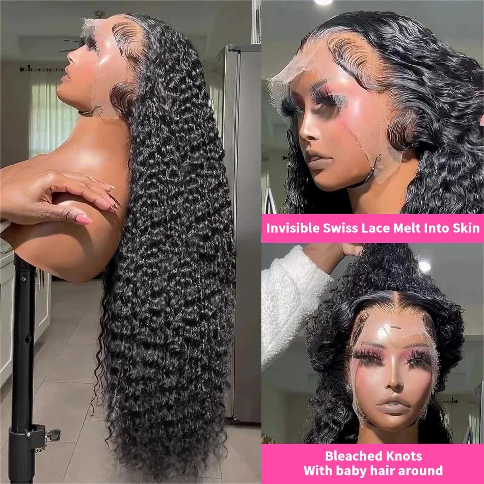 Parrucca frontale trasparente con onde profonde e sciolte da night club, HD Lace Water Curly Human Hair, chiusura in pizzo 5x5, per donne_voghion.com