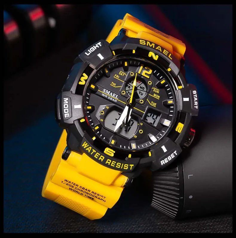 Smael 8045 Shockproof Electronic Watch Plastic Handle Multifunctional Analog Digital Sport Dual Display Electronic Quartz Watch