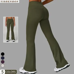 YISHENHON New Arrive Flare OEM Plus-Size Soft Gym Yoga Legging for Women Quick Drying High Waist Wide Leg Sport Fitness Pants