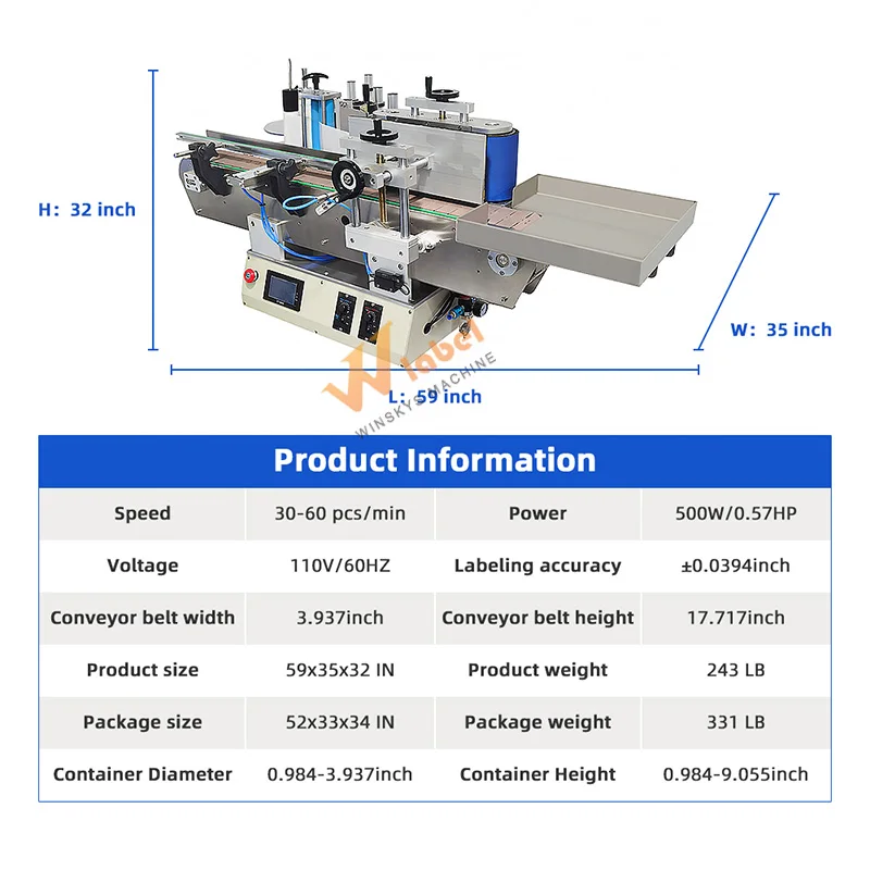 WINSKYS Automatic Round Bottle Labeling Machine Beer Bottle Printing and Labeling Machine with Collector