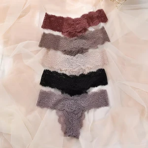 U339 Custom Low-Rise Knitted Lace G String Panties Romantic Cross Striped Black Lace Lingerie Ring