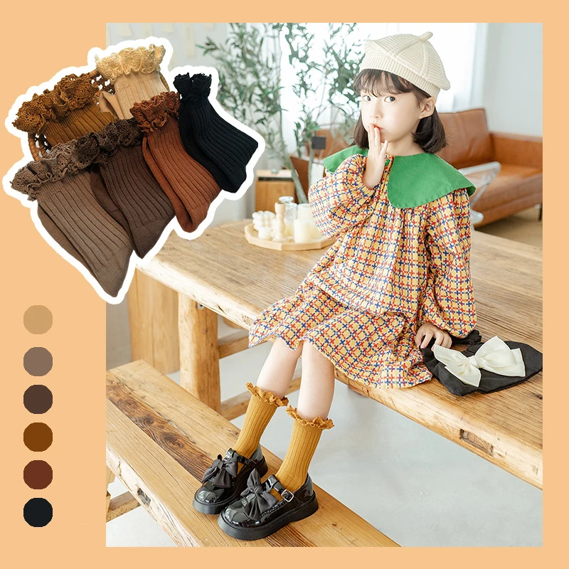 Spring Autumn Trendy Children's Baby Girl Solid Ribbed Socks Thin