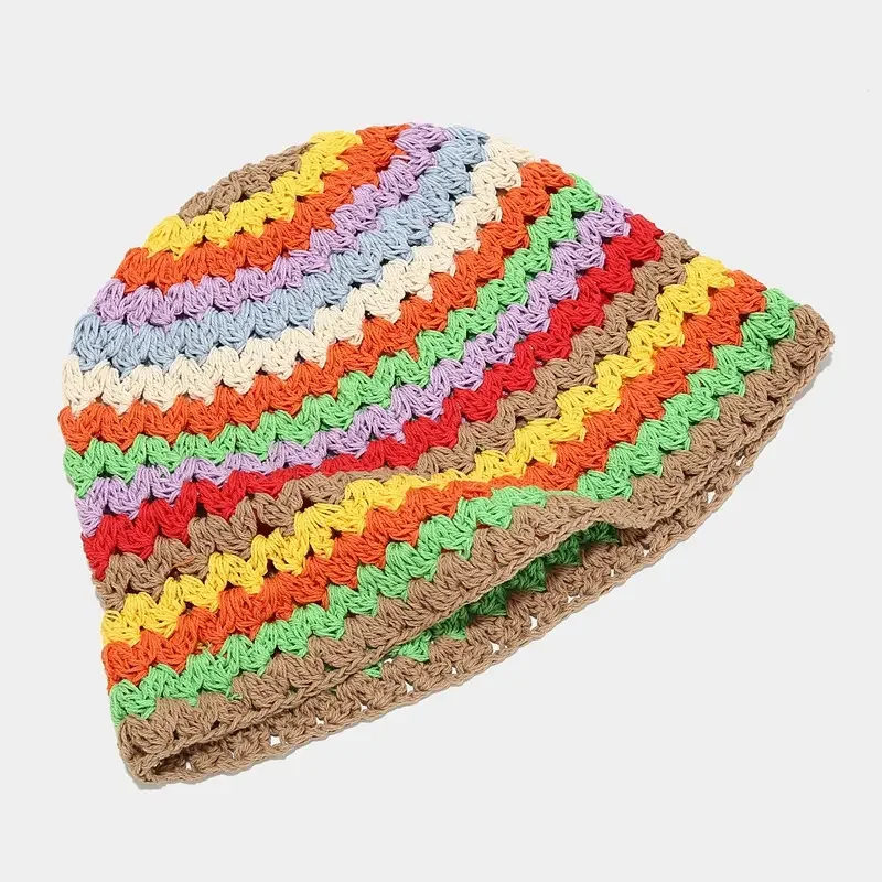 Панама от солнца с полыми цветами, вязаная рыбака, ручной работы, вязаная крючком, весенне-летняя Панама