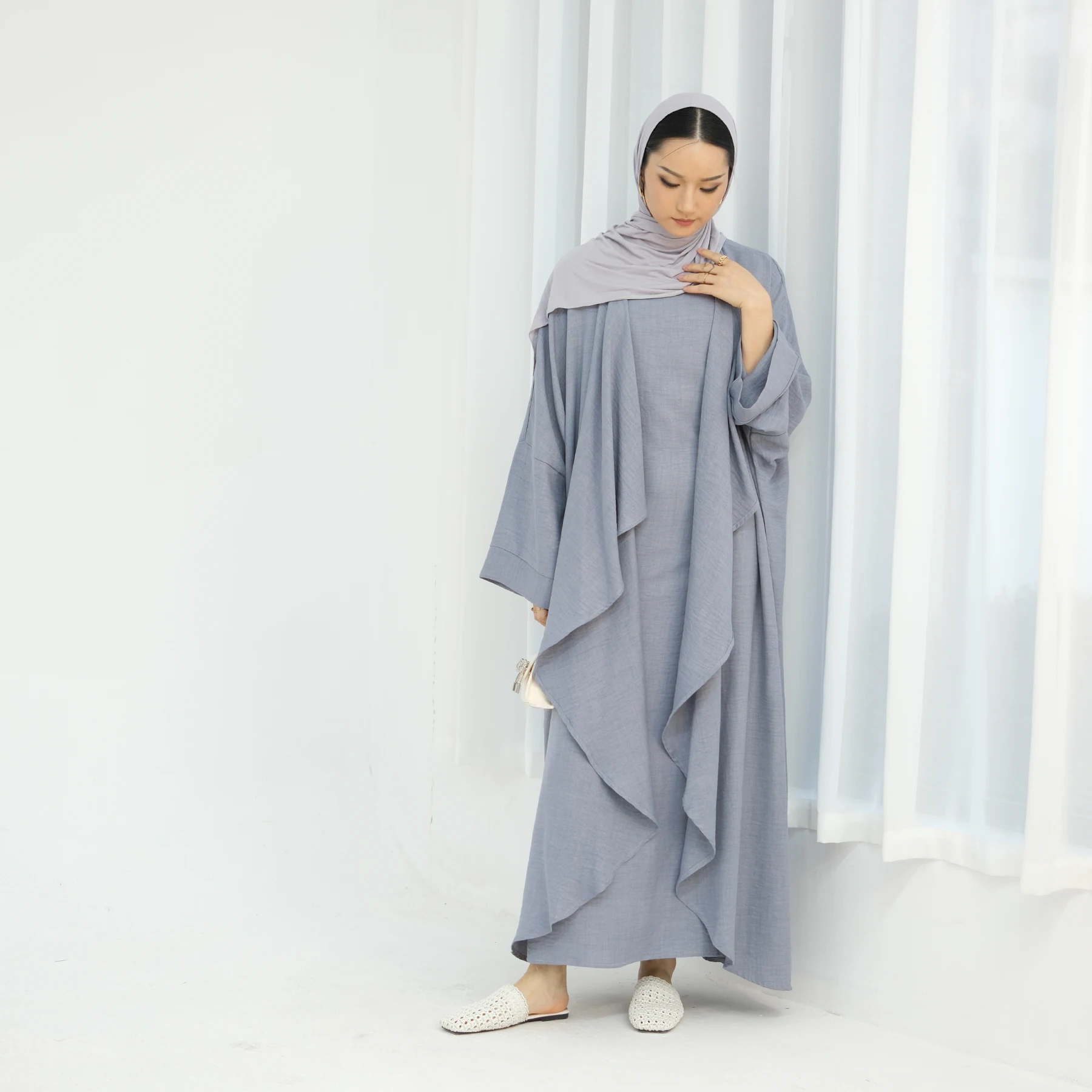 Latest Fashion Abaya Modest Dresses Women Clothing 2 Piece Abaya Set Wrinkle Polyester Abaya Women Muslim Dress