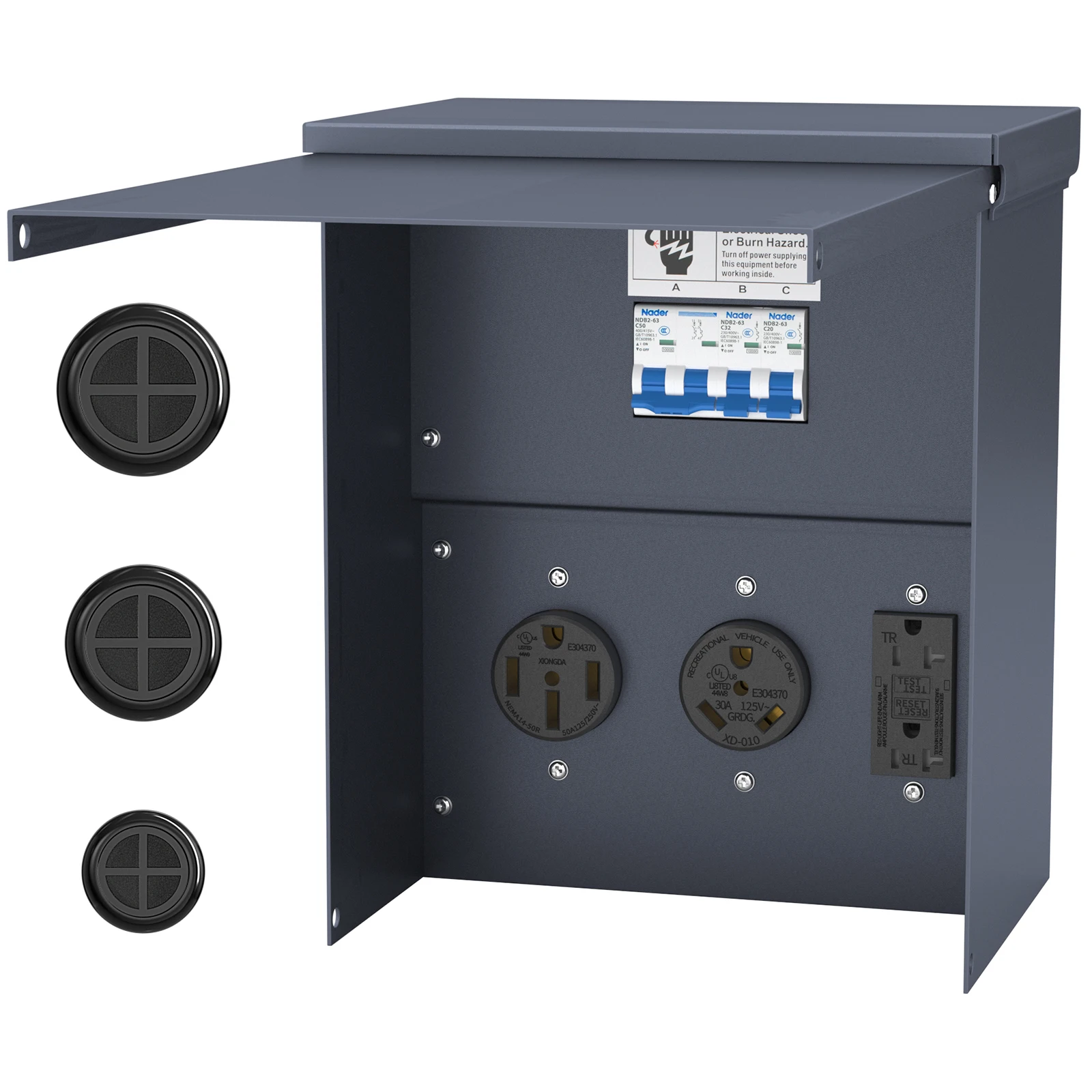 Weatherproof Temporary Power Outlet Panel Outdoor Power Outlet Box 20 30 50 Amp RV Power Outlet Box for Car RV Charging Pile