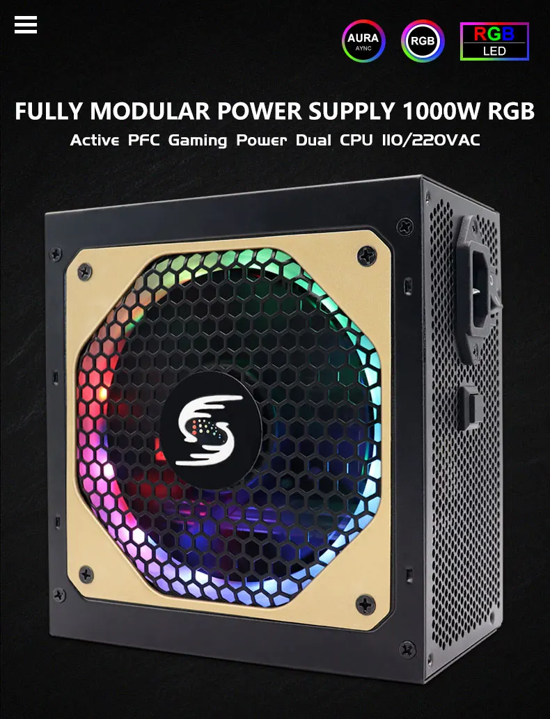 Support Dual Cpu 1000w Desktop Computer Psu Gaming Bronze Pc Power Supply With Rgb Fan Control