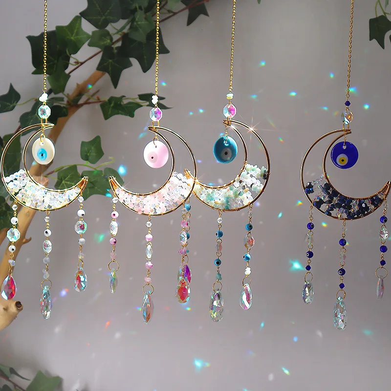 product new design rose quartz moon sun catcher with evil eye ornament home decor wall hanging car ornament crystal sun catcher-1