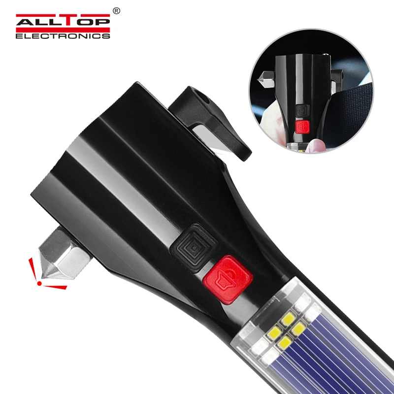 Алюминиевый Перезаряжаемый Фонарик ALLTOP 8 Вт на солнечной батарее со стеклянным молотком, резак для ремня безопасности