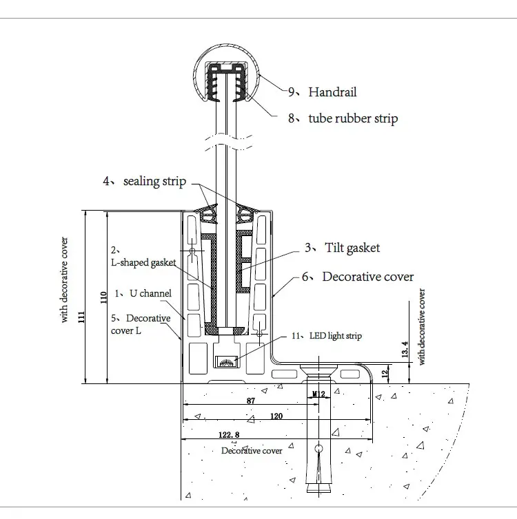 Floor Deck Glass Balustrade Outdoor Balcony U Channel Adjustable LED ...