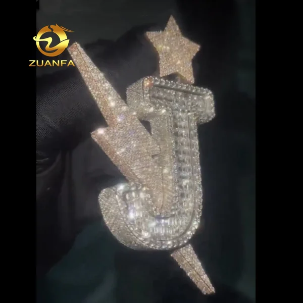 Crazy Shining Custom Letter Pendant Iced Out VVS Moissanite Diamonds Lightning Necklace Pendant 925 Silver Hip Hop Pendant 222086