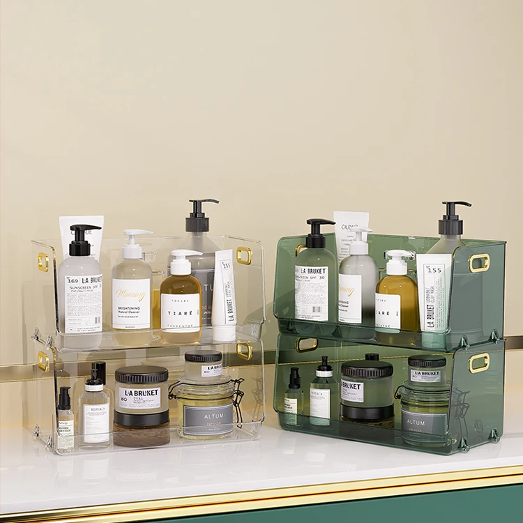 Transparent Stackable Storage Container Desk Organizer Plastic Makeup Cosmetic and Skin Care Products Organizer