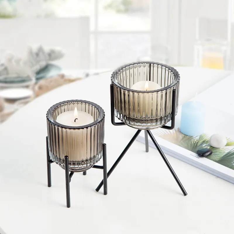 Custom Tealight Candle Holders Jar Vertical Stripe Cylinder Candle